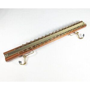 Vintage wood and brass tie rack made in Taiwan, 36 peg belt holder, wall hanging